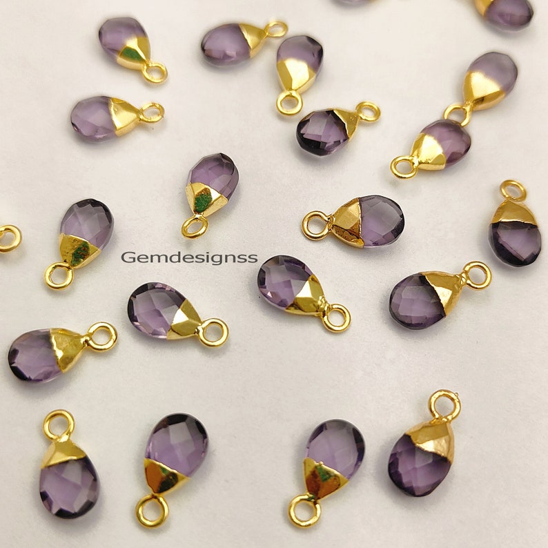 Amethyst Pear Drop Electroplated February Birthstone Charms For Her Pendant Necklace Charms Earring Making Charms Selling Per Piece image 9