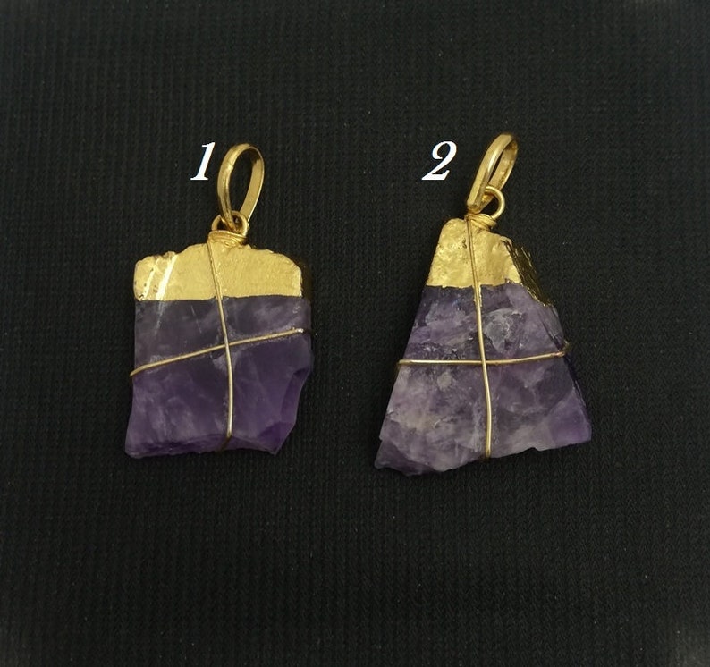 Selling Per Piece Natural Shape Pendant Natural Amethyst Raw Shape Gold Electroplated Cap Pendant