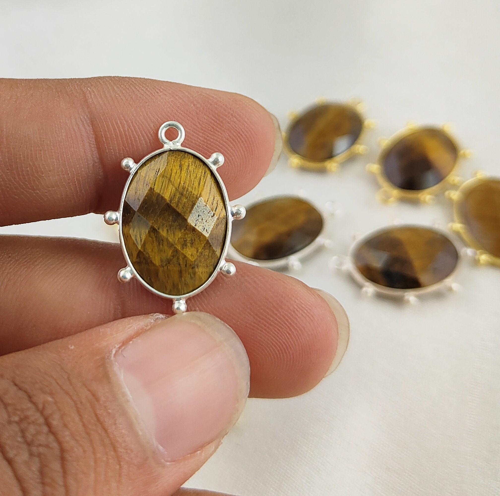 Eey Tiger Eey Gemstone Tortoise Shape Pendant, 925 Sterling Silver Fancy ...