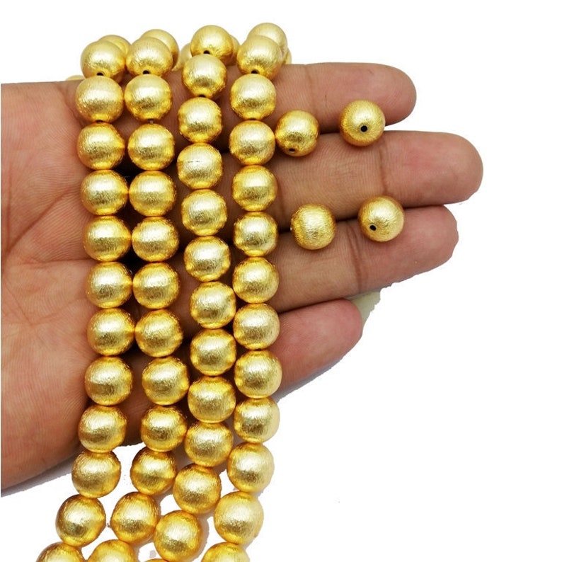 Brushed Gold Plated Copper Round Beads 4 Inch Long Strand Jewelry Finding Bead