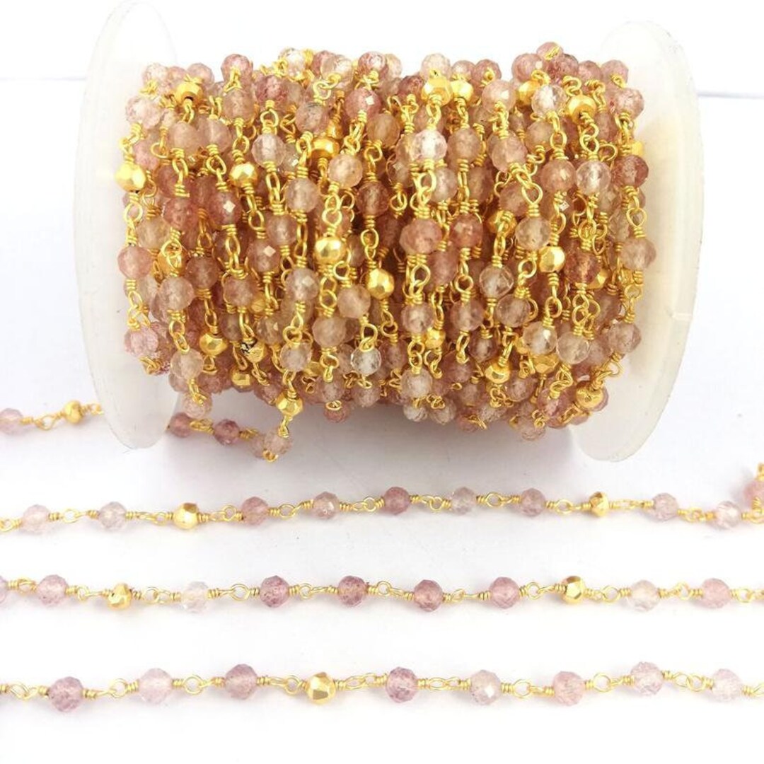 Sun Stone and Gold Pyrite Gemstone Beaded Chain - 3-4mm