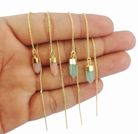 Gemstone Spike Threader Earring - Tiny Point Gemstone Earring - Gold Vermeil Threader Earrings - Multi-Stones Women Earring- Selling By Pair