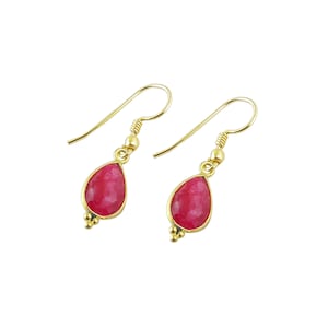 Semi Precious Gemstone Drop Earring- Gold Plated Dangling Earring- Ear Wire Closure Earrings, Pear Shape Earring For Gift- Selling Per Piece