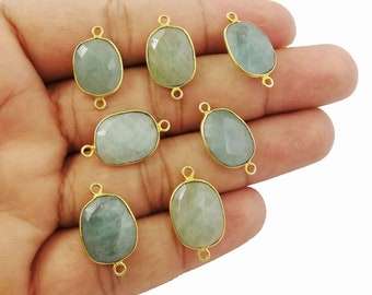 Aquamarine Gemstone Gold Plated Bezel Set Connectors - Free Form 15mm - 18mm Bezel Connector - Birthstone Connector- Selling By Piece