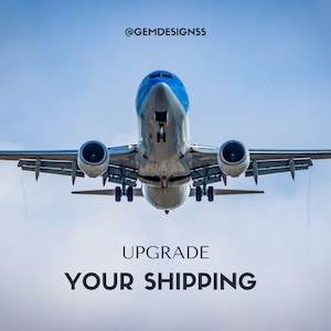 May include: A blue and white airplane flying against a blue sky. The text "UPGRADE YOUR SHIPPING" is below the airplane.