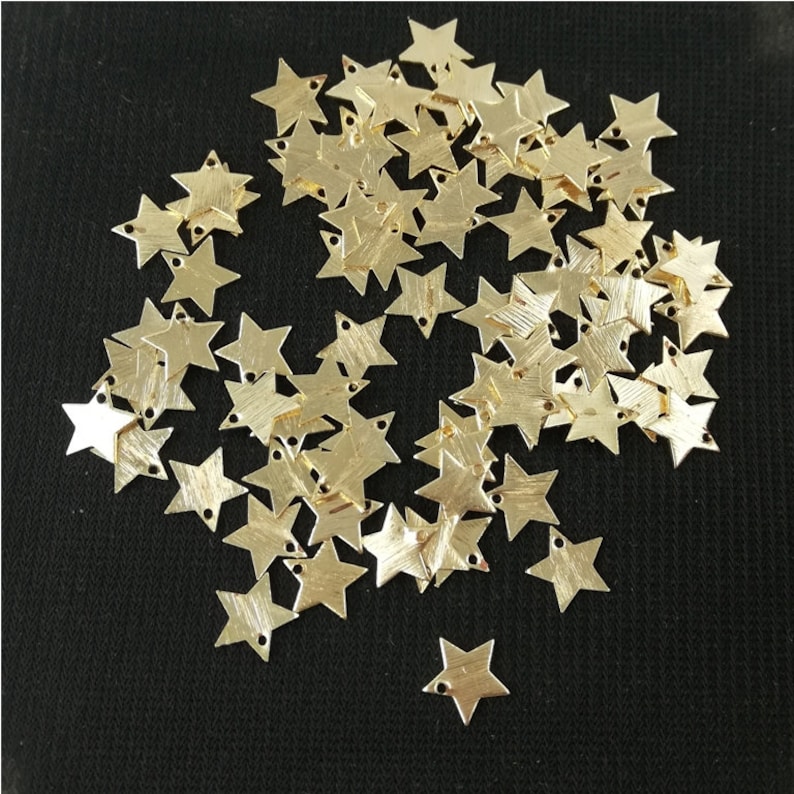 Metal Jewelry Findings 20 Piece Set of Brushed Gold Plated Tiny Star Charms Earring Finding