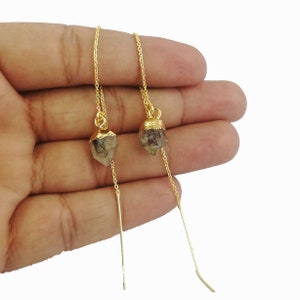 Orecchini a filo con pietra preziosa grezza di diamante Herkimer, orecchini a filo, orecchini a catena, gioielli con orecchini, vendita al paio