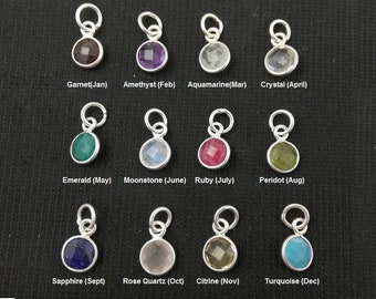 Birthstone Tiny Round Charms Pendant, 6mm Round Small Charms, Sterling Silver Bezel Set Gemstone Pendant, Selling Per Piece