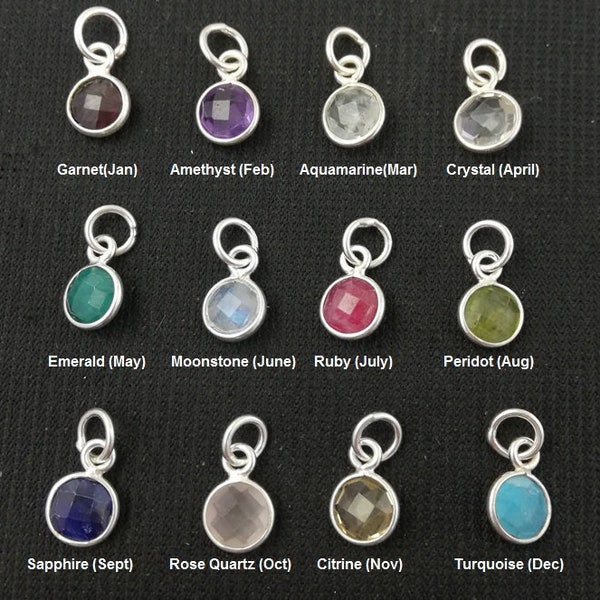 Birthstone Tiny Round Charms Pendant, 6mm Round Small Charms, Sterling Silver Bezel Set Gemstone Pendant, Selling Per Piece