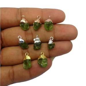 Peridot Green Rough Electroplated Birthstone Charm Pendant, August Birthstone Charms, Small Raw Gemstone Charms, Selling Per Piece