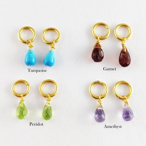 Natural Gemstone Tear Drop Tiny Chamr 4x6mm Faceted  Charms - 925 Sterling Silver Wire Wrapped Pendant - Selling Per Piece
