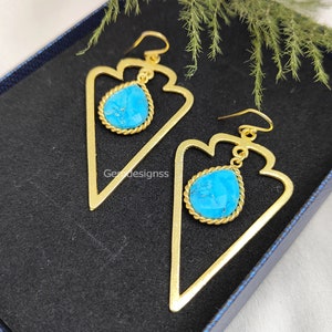 Turquoise Earring - December Birthstone Earring - Pear Shape Gemstone Earrings -  Dangle Long Drop Earrings - Woman Earrings For Her