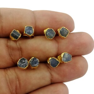 Sapphire Raw Gemstone Tiny Stud Earring 5mm to 7mm Approx. - September Birthstone Electroplated Stud Earring - Selling Per Pair