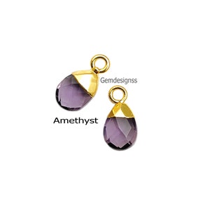 Amethyst Pear Drop Electroplated February Birthstone Charms For Her Pendant Necklace Charms Earring Making Charms Selling Per Piece image 3