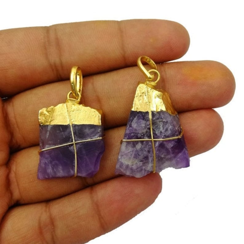 Selling Per Piece Natural Shape Pendant Natural Amethyst Raw Shape Gold Electroplated Cap Pendant