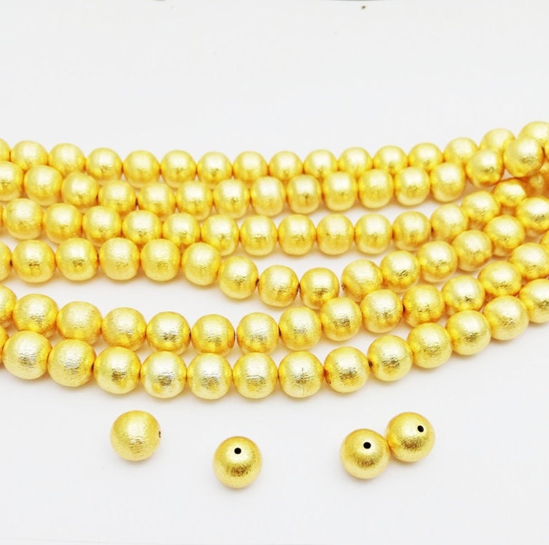 Brushed Gold Plated Copper Round Beads 4 Inch Long Strand Jewelry Finding Bead