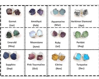 Birthstone Tiny Stud Earring - Birthstone Size 5mm to 7mm Approx - Silver Edge Electroplated Stud Earring - Selling Per Pair