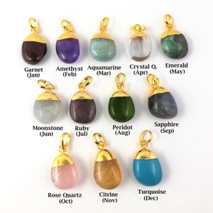 Birthstone Smooth Tumble Pendant - Gemstone Gold Electroplated Cap Charms Pendant - Gemstone Tumble Charms - Selling Per Piece