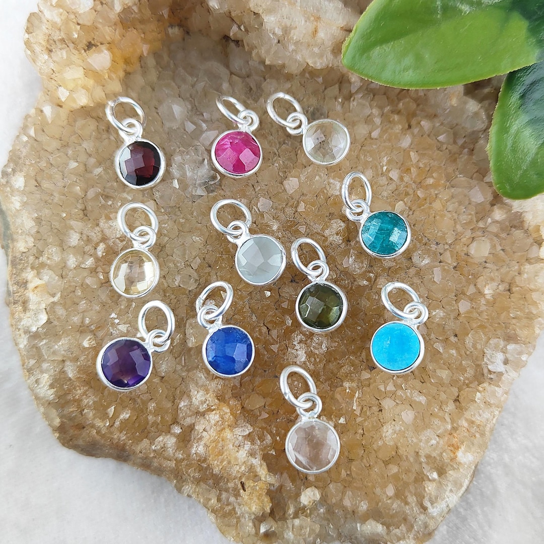 Small Rund Charm Birthstone Tiny Round Charms Pendant, 6mm Round Small Charms, Sterling ...