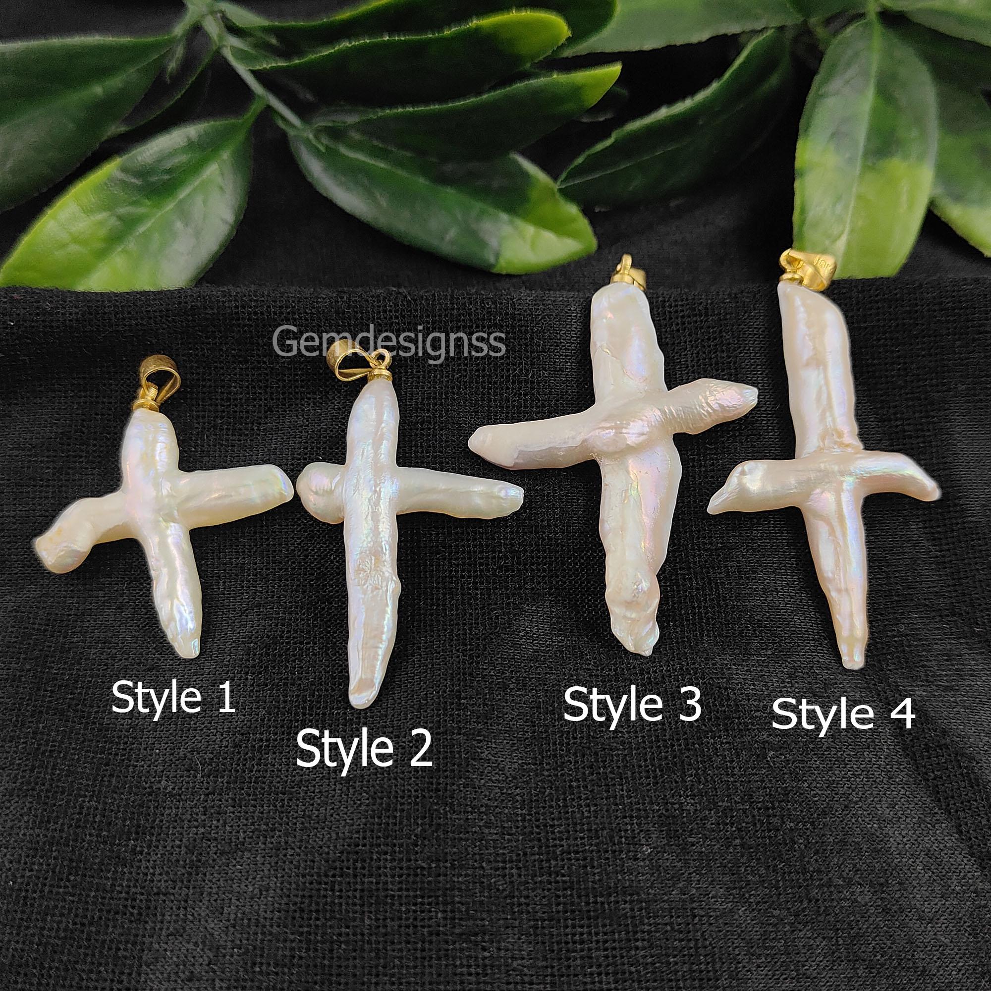 天然真珠クロスペンダント - 925スターリングシルバーパールネックレス