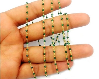 Grüner Smaragd 2-2.5 mm facettierte runde Edelstein-Perlen Kette - kleine Edelstein-Perlen-Kette - Halskette Kette - Verkauf per Feet