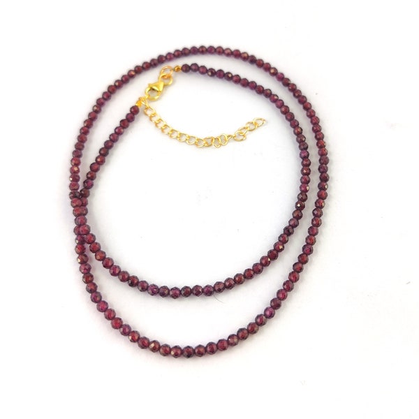 Ruby Faceted Round Bead Necklace, Stone Beaded Necklace - 18+2 Inch Long Necklace - Selling Per Piece
