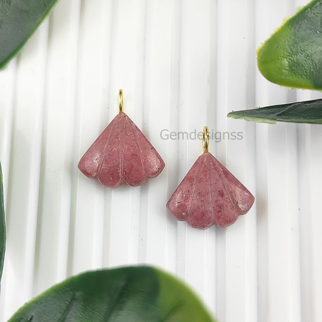 Pink Rhodonite Fan Carved Pendant - Gold Vermeil Handmade Pendant ...