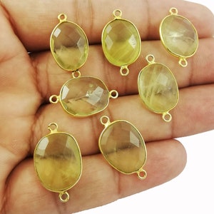 Lemon Quartz Gemstone Gold Plated Bezel Set Connectors - Free Form 13mm - 16mm Bezel Connector - 2 Loop Charms - Selling By Piece