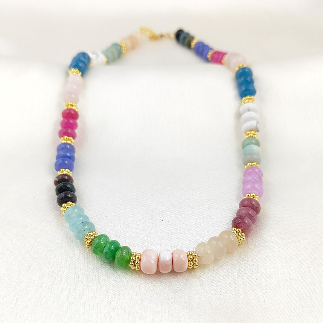 Buy Multi Color Beaded Necklace Rainbow Color Rondelle Bead Necklace  Colorful Smooth Gemstone Necklace Beachy Necklace Selling per Piece - Main Image
