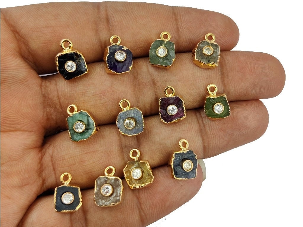 Newly Arrived Raw Gold Electroplated Edge Pendant With Crystal CZ ...