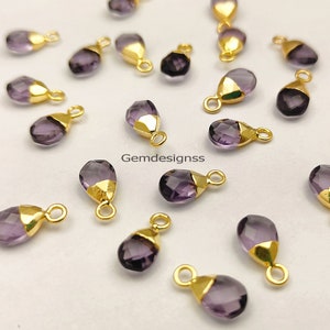 Amethyst Pear Drop Electroplated February Birthstone Charms For Her - Pendant Necklace Charms - Earring Making Charms- Selling Per Piece