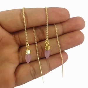 Pink Chalcedony Spikes Gold Vermeil Threader Earrings, Threader Earrings, Chain Earrings, Earrings Jewelry, Selling Per Pair