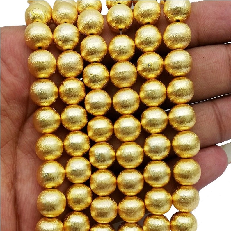 Brushed Gold Plated Copper Round Beads 4 Inch Long Strand Jewelry Finding Bead