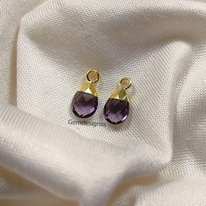 Amethyst Pear Drop Electroplated February Birthstone Charms For Her Pendant Necklace Charms Earring Making Charms Selling Per Piece image 6
