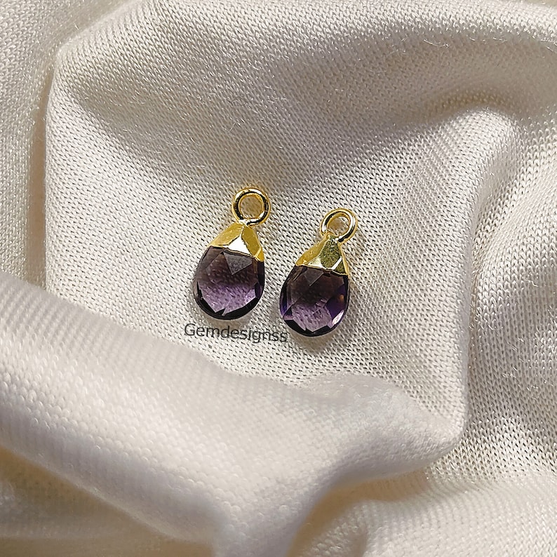Amethyst Pear Drop Electroplated February Birthstone Charms For Her Pendant Necklace Charms Earring Making Charms Selling Per Piece image 6