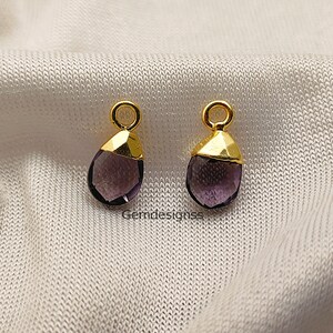 Amethyst Pear Drop Electroplated February Birthstone Charms For Her Pendant Necklace Charms Earring Making Charms Selling Per Piece image 8