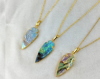 Abalone Shell Gold Plated Gemstone Necklace Gold Plating Arrowed Shape Jewelry Shell Necklace Gift For Her In New Year, Selling Per Piece