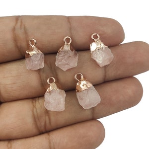 Raw Rose Quartz Pendant, Rose Gold Electroplated Charms Pendant, Making For Jewelry, Raw Earring Jewelry, Selling Per Piece