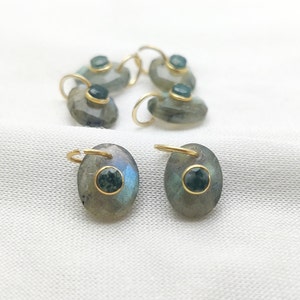Labradorite Tiny Gemstone Pendant, Double Stone Labradorite with Moss Agate Charms Pendant For Making Earring Findings, Selling Per Piece