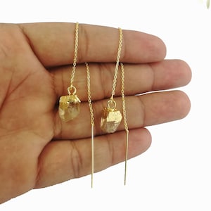 Raw Citrine Gemstone Threader Earrings, Threader Earrings, Chain Earrings, Earrings Jewelry, Selling Per Pair
