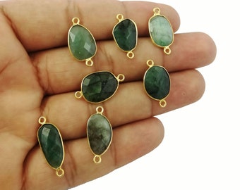 Emerald Gemstone Gold Plated Bezel Set Connectors - Free Form 12mm - 16mm Bezel Connector - Selling By Piece