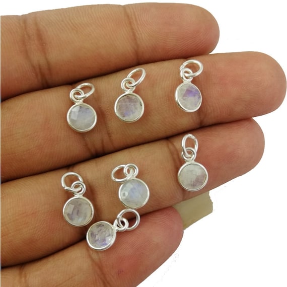 Rainbow Moonstone Tiny Round Birthstone Charms Pendant 6mm Round Sterling Silver Bezel Set Gemstone Pendant Selling per Piece Etsy UK