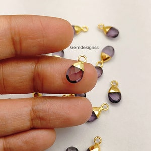 Amethyst Pear Drop Electroplated February Birthstone Charms For Her Pendant Necklace Charms Earring Making Charms Selling Per Piece image 5