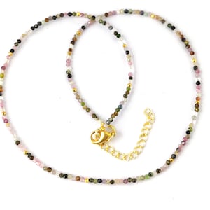 Multi Tourmaline Faceted Round Bead Necklace, Stone Beaded Necklace - 16+2 Inch Long Necklace - Selling Per Piece