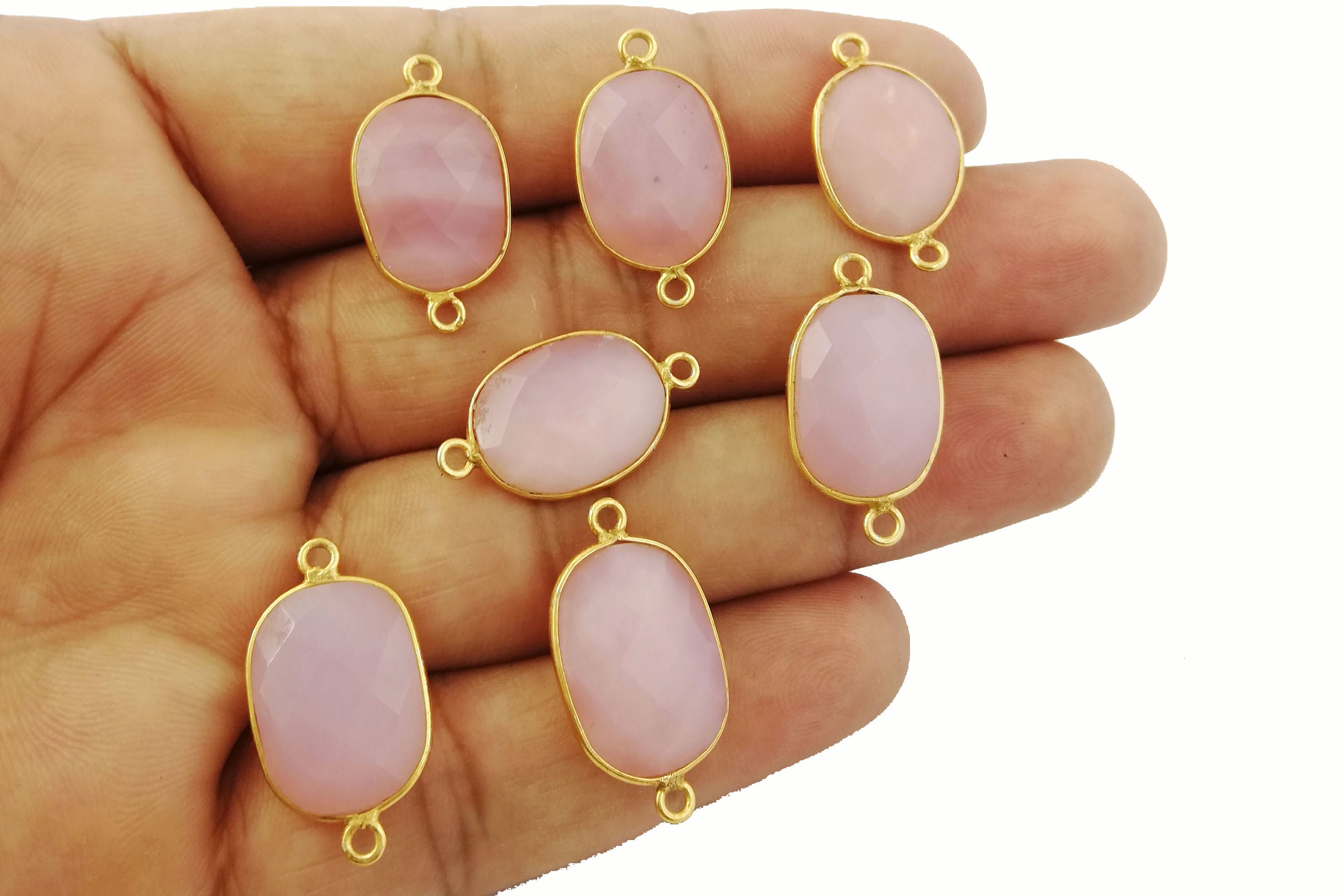 Pink Opal Gemstone Bezel Set Connectors - Free Form 15mm - 18mm Bezel Connector - Selling By Piece
