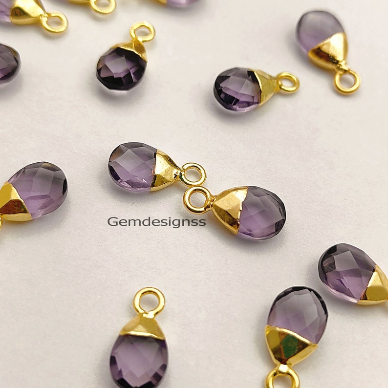 Amethyst Pear Drop Electroplated February Birthstone Charms For Her Pendant Necklace Charms Earring Making Charms Selling Per Piece image 4