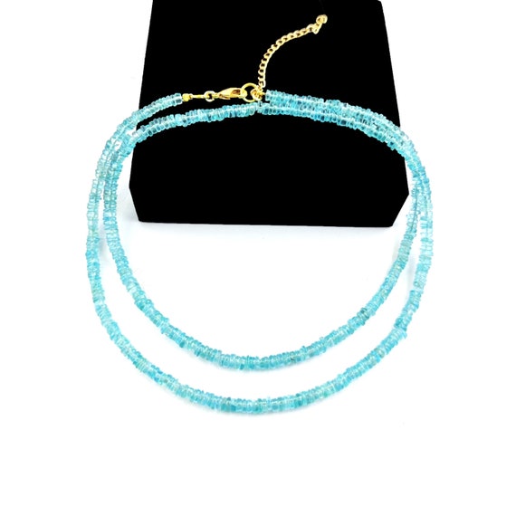 Natural Aquamarine Heishi Beads Gemstone Necklace - 3-4mm Faceted Rondell Bead - Heishi Beads Necklace - Selling Per Piece
