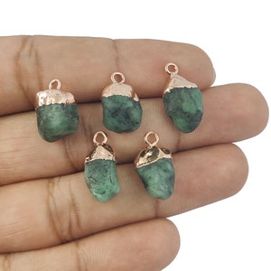 天然エメラルド ローズゴールドメッキペンダント、チャームペンダント、ジュエリー製作用、天然イヤリングジュエリー、1個単位での販売