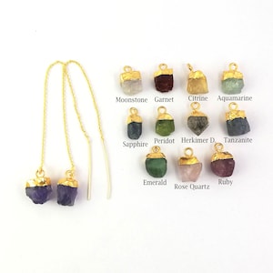 Raw Gemstone Gold Vermeil Threader Earrings, Threader Earrings, Chain Earrings, Earrings Jewelry, Selling Per Pair