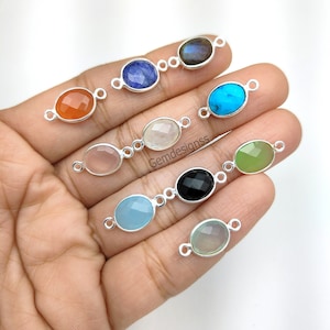 Natural Gemstone Oval Shape Bezel Connector For Necklace And Bracelet Making Connector - 2 Loop Faceted Charms - Selling Per Piece